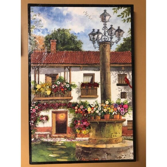 3D Italian Inspired Jewelry and Bead Enhanced Upcycled Art Floral Village Scene - Picture 6 of 8